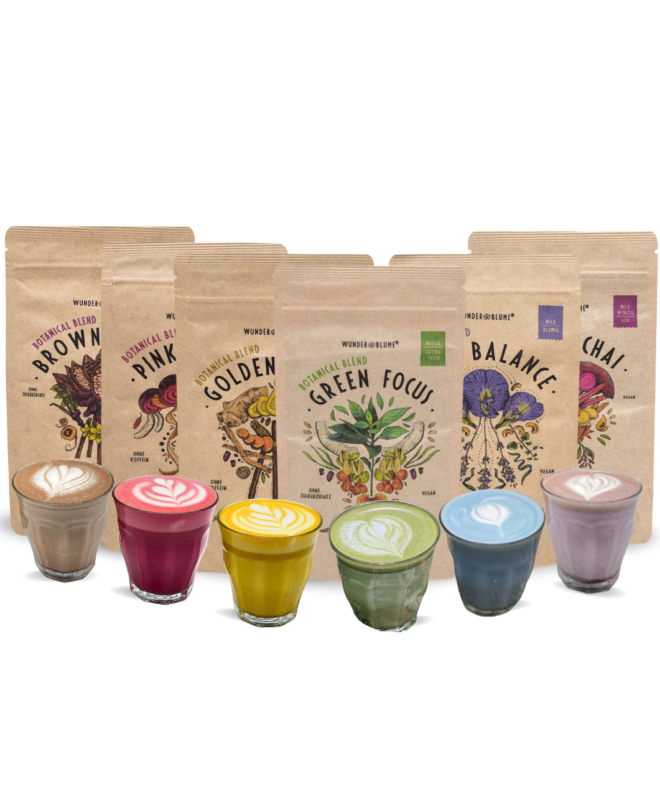 Wunderblume Probierset 6 Sorten Green Focus Purple Chai Brown Macao Pink Power Blue Balance Golden Guard